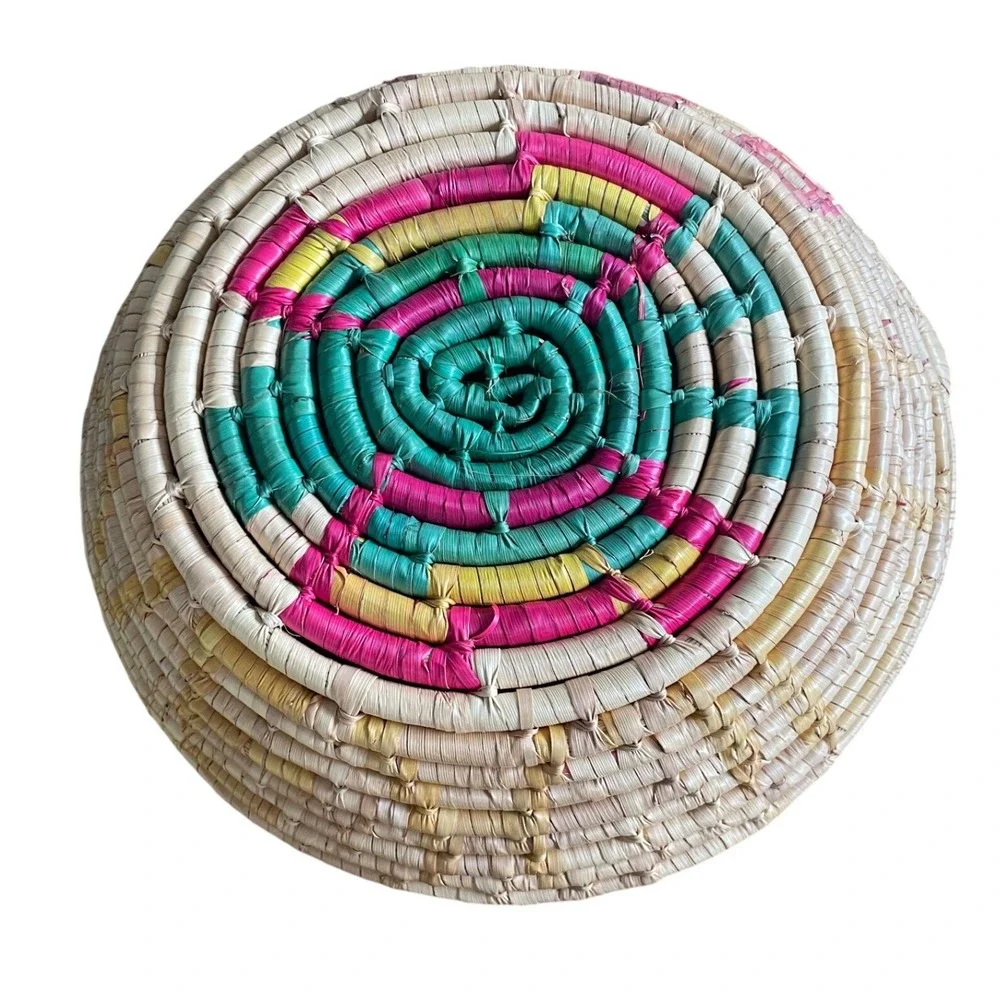 Vtg Mexican Hand-Woven Coiled Basket Bowl – Toluca Style, Signed 861 Mexico 8.5